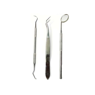 Picture of Dental PMT Set, Dental Tools includes 1 Dental Tweezer + 1 Dental Mouth Mirror + 1 Dental Probe for Oral Care Stainless, Steel Dental Hygiene Kit Set 