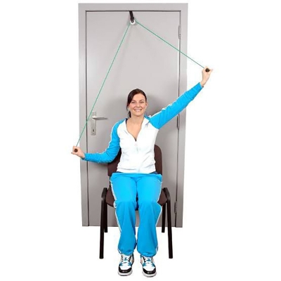 Picture of Overhead Hand Shoulder Pulley Equipment Kit With Rope For Home Gym Exercise & Physical Therapy - Plastic Handle Multicolor