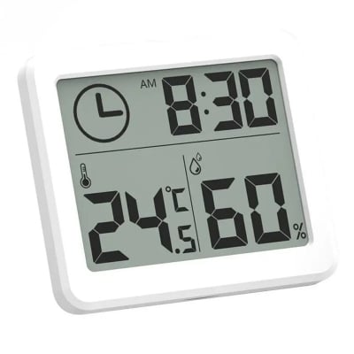 Picture of Digital Table Clock with Temperature & Humidity Sensor- Automatic Real-Time Monitoring with Large LCD Screen White