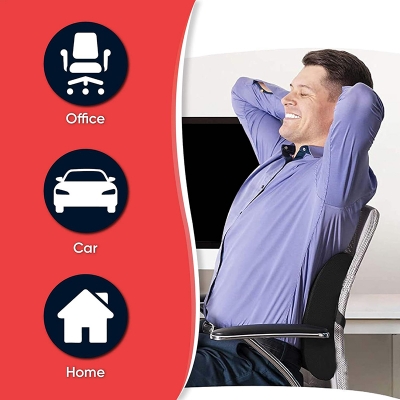 Picture of Lumbar Support Pillow for Office Chair, Office Home Essentials,Stocking Stuffers,Back Support Pillow for Car, Chair Cushions,Back Pain Relief Improve Black