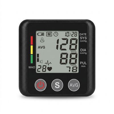 Picture of Wrist Blood Pressure Monitor Voice Medical Tonometer Backlit LCD Digital Sphygmomanometer Heart Rate Arrhythmia Pulse BP Monitor Multicolor