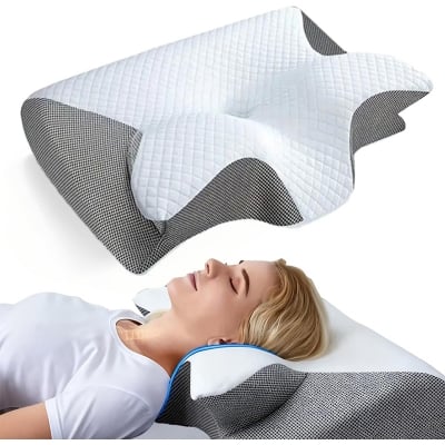 Picture of HOMCA Memory Foam Cervical Pillow, 2 in 1 Ergonomic Contour Orthopedic Pillow for Neck Pain, Contoured Support Pillows for Side Back Stomach Sleepers Multicolor