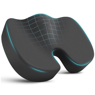 Picture of TushGuard Seat Cushion - Memory Foam Cushion for Office Chair, Car Seat, Airplane, Bleacher - Sciatica & Hip & Coccyx Pain Relief Desk Chair Cushion for Long Sitting Office Workers, Car Drivers Grey