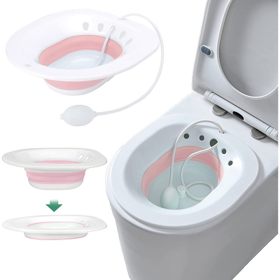 Picture of Sitz Bath, Sitz Bath for Hemorrhoids, Sitz Bath for Toilet Seat, Postpartum Care, Yoni Steam Seat for Women, Collapsible, Flusher Hose, Drain Holes, Wider Seating Area, Deeper Bowl Multicolor