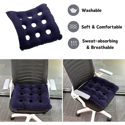 Picture of Inflatable Seat Air Cushions for Bottoms Flocking 16 Holes, Square Cushion Anti Bedsore with Bonus Air Pump for Wheelchair Office Chair Car Navy Blue
