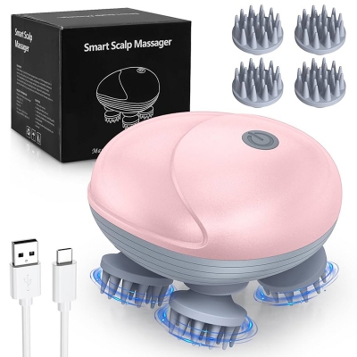 Picture of Electric Scalp Massager for Men Women, Handheld Cat Dog Pet Head Massager with 4 Massage Heads, 3 Speeds, Waterproof Massager for Soothing Muscles Joints, Hair Growth & Stress Relax Multicolor