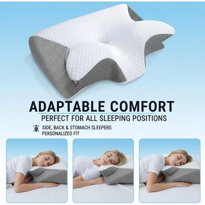 Picture of HOMCA Memory Foam Cervical Pillow, 2 in 1 Ergonomic Contour Orthopedic Pillow for Neck Pain, Contoured Support Pillows for Side Back Stomach Sleepers Light Ash