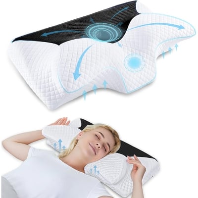 Picture of HOMCA Cervical Contour Memory Foam Pillow for Pain Relief, Orthopedic Neck Bed Pillow for Side Sleepers Back and Stomach Light Ash