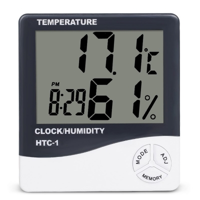 Picture of Indoor Room LCD Electronic Temperature Humidity Meter Digital Thermometer Hygrometer Weather Station Alarm Clock HTC-1 White