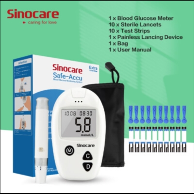 Picture of Sinocare Safe – Accu Blood Glucose Monitoring System with10 strip free White
