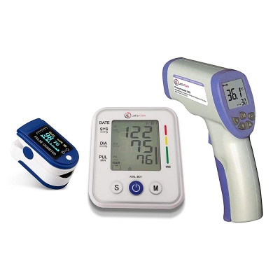 Picture of Automatic Digital Blood Pressure Monitor and Non Contact Infrared Thermometer (Product Warranty) With Free Premium OLED is Play Fingertip Pulse Oximeter Red