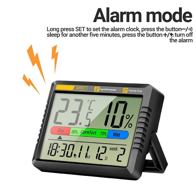 Picture of High Accuracy Thermometers Digital Hygrometer Tester With Intelligent Clock Function Suitable For Bedroom And Office Use 
