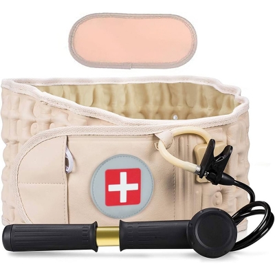 Picture of Inflatable Lower Back Brace for Low Back Pain Relief Lumbar Traction Device with Hand Pump, One Size Fits 29-49 Waist Beige