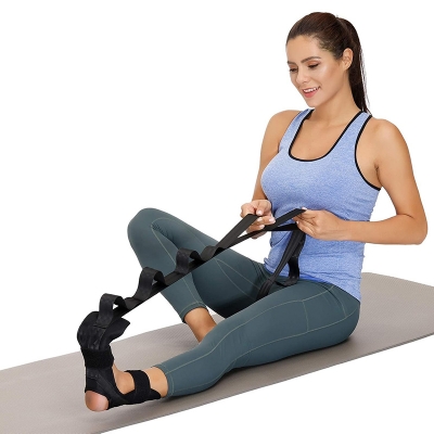 Picture of Foot Stretcher Strap | Calf Stretcher for Plantar Fasciitis | Ligament Stretching | Leg Stretching Strap Belt | Foot Exercise Equipment for Yoga | Hamstring Achilles Tendonitis | Leg Stretcher Black