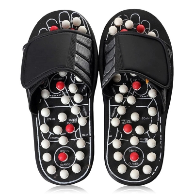 Picture of পুরুষ এবং মহিলাদের জন্য ফুল বডি ব্লাড সার্কুলেশন ন্যাচারাল লেগ ফুট ম্যাসাজার স্লিপারের জন্য স্প্রিং আকুপ্রেশার এবং ম্যাগনেটিক থেরাপি অ্যাকু পাদুকা স্লিপার (ইউনিসেক্স) Black