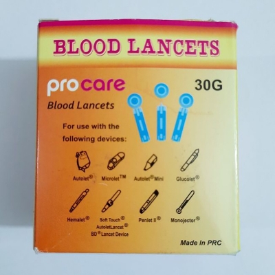 Picture of ProCare Blood Lancets Needle For Blood Glucose Meter-100 Pcs Blue