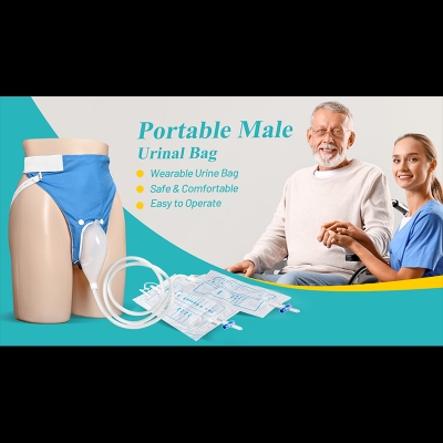 Picture of Urinal for Men, Urine Collect Bag, Reusable Silicone Urine Collector Portable Wearable Male Urinary Drainage Bag System for Adults 