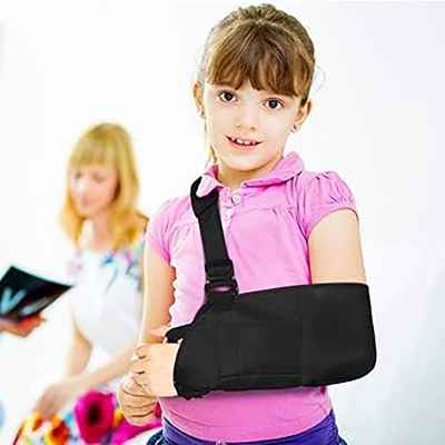 Picture of Arm Sling Kids, Breathable Child Arm Sling Support with Waist Strap, Shoulder Immobilizer for Kids Broken Arm, Shoulder Injury, Rotator Cuff, Left or Right Arm, Fits for 0-6 Years Old Black
