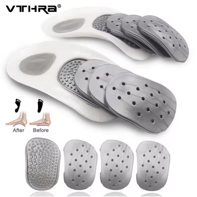 Picture of 1 Set Flatfoot Massage Orthotics Insoles Cubitus Varus Orthopedic Feet Care Flatfoot Correction Arch Support Orthopedic Cushions Grey