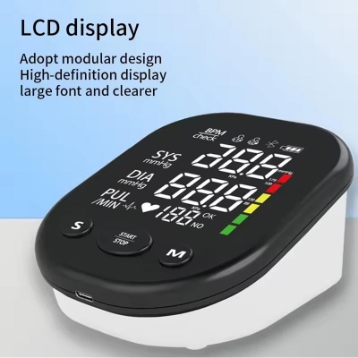 Picture of Rechargeable Arm Medical Blood Pressure Monitor, Long Time Use, Digital LCD Large Screen Sphygmomanometer English Voice Black