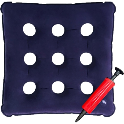 Picture of Pressure Relief Cushion for Prevention Sores, Inflatable Seat Air Cushions for Bottoms Flocking 16 Holes, Square Cushion Anti Bedsore with Bonus Air Pump for Wheelchair Office Chair Car Navy Blue