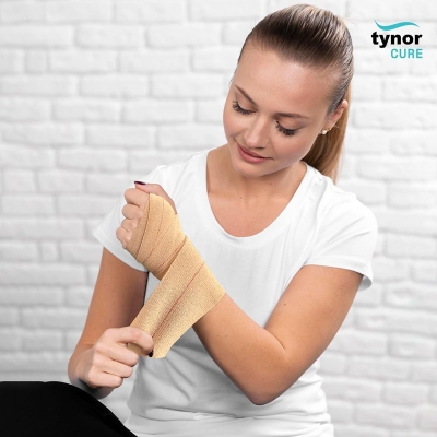 Picture of Tynor Tynocrepe Cotton Elastic Crepe Bandage, 10cm x 4m, Compression Support for Hand Knee Leg Wrist, Beige
