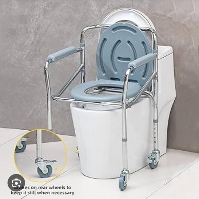 Picture of Luxury commode chair with elegant design and comfortable seating With Wheel Chair - Lightweight, Foldable, Removable U-Shaped Commode, Adjustable Height, Padded Seat & Armrests, Ideal for Seniors, Home & Hospital Use 