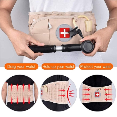 Picture of Decompression Back Belt Inflatable Lower Back Brace for Low Back Pain Relief Lumbar Traction Device with Hand Pump, One Size Fits 29-49 Waist Beige