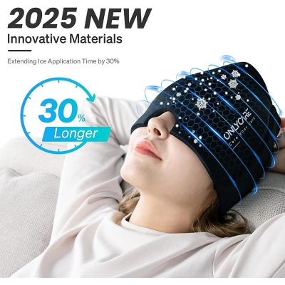 Picture of Migraine Relief Cap, Soothing Headache Hat Ice Pack Mask, Face Cold Compress Cooling Gel Head Wrap Products for Tension, Stress & Hangover Black