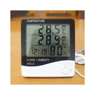 Picture of HTC-2 Digital Indoor/Outdoor Thermo-hygrometer Temperature Humidity Meter with Time/Clock Home & Industrial Room Temperature White