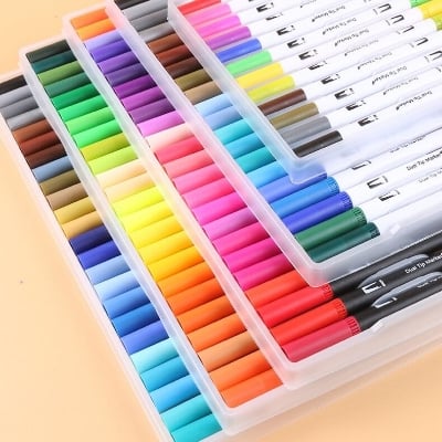 Picture of Dual Tip Brush Pen Set Colourful Felt Tip Pens, Double-Headed Brush Pens with Soft Tip, Watercolour Pencils with Two Types of Nibs, Fibre Tip Pens & Fineliner (All Variation)