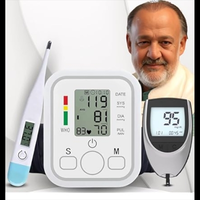 Picture of (Combo Pack of 3)automatic-measuring-bp-monitoring-machine-for-home-with-voice-broadcast-accurate-measurement and blood-glucose-monitor with digital-thermometer 
