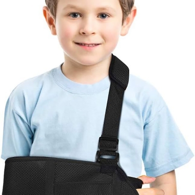 Picture of Arm Sling Kids, Breathable Child Arm Sling Support with Waist Strap, Shoulder Immobilizer for Kids Broken Arm, Shoulder Injury, Rotator Cuff, Left or Right Arm, Black
