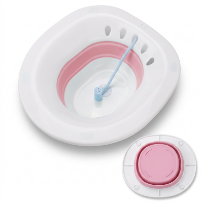 Picture of Sitz Bath, Sitz Bath for Hemorrhoids, Sitz Bath for Toilet Seat, Postpartum Care, Sits Bath Kit for Women, Collapsible, Flusher Hose, Drain Holes, Wider Seating Area, Deeper Bowl Multicolor