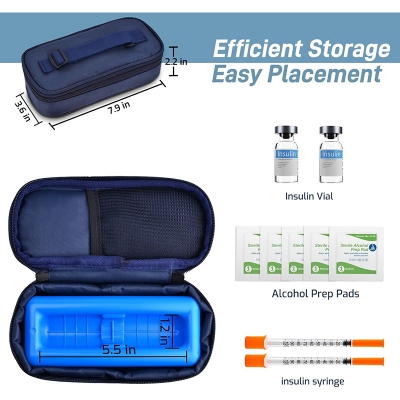 Picture of Insulin Vial Cooler Travel Case,Diabetes Carrying Insulated Bag for Supplies Keep Medicine Cool,Diabetic Small Bottle Protector Kit for Storage,Portable Mini Pack with Protective Ice Brick Blue