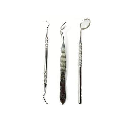 Picture of Dental PMT Set, Dental Tools includes 1 Dental Tweezer + 1 Dental Mouth Mirror + 1 Dental Probe for Oral Care Stainless, Steel Dental Hygiene Kit Set 