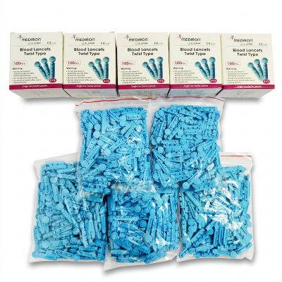 Picture of Sterile Round Blood Lancets 500pcs Twist Type 31G Painless Single Use Needles for Glucometer Pen 5 box Blue