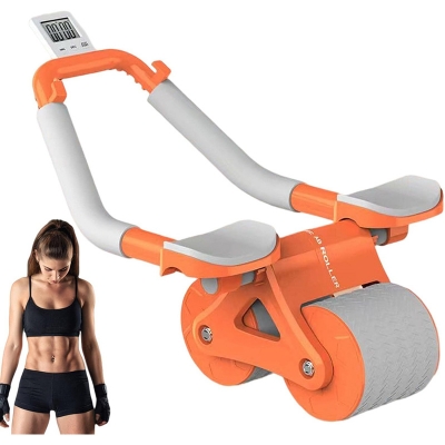 Picture of Ab Roller Wheel, Upgrade Elbow Support Automatic Rebound Abdominal Exercise Wheel, Abs Workout Equipment for Home Gym Fitness, New Core Strength Training Wheel with Time & Mat Orange