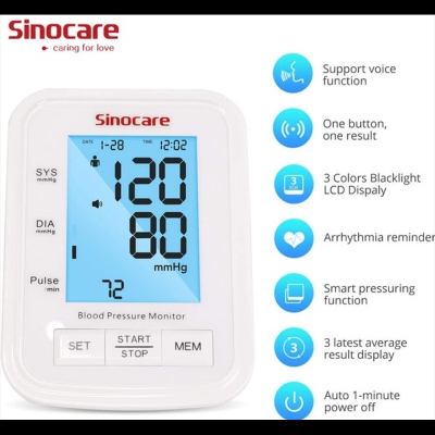 Picture of SINOCARE Blood Pressure Monitor With colour display (BA-823) White