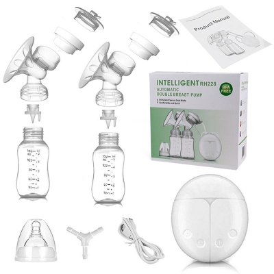 Picture of Electric Double Breast Pumps BPA-Free USB Dual Control Milk Suction and Breast Massager Baby Breastfeeding Comfortable Lightweight Postpartum Milk Pump with 150 ml Milk Storage Bottle 2 Modes 9 Speed White