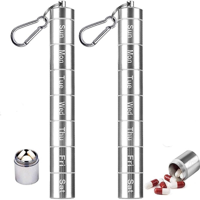 Picture of Aluminum Alloy Tube Travel Pill Box Holder Weekly Medicine Storage Organizer Container Seal Waterproof 7 Grids Medicine Case. 