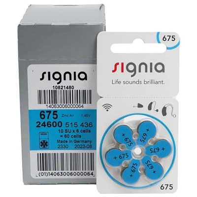 Picture of Signia Hearing Aid Battery Size 675, Pack of 6 Batteries Silver