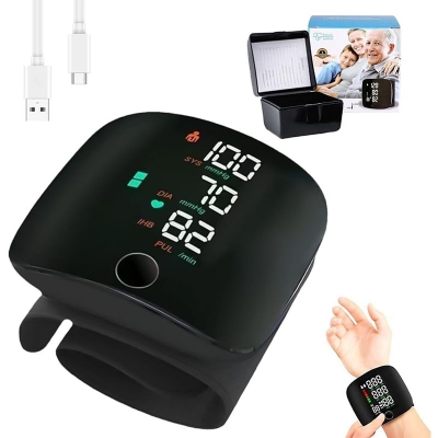 Picture of Wrist Blood Pressure Monitor with Large LCD Display, Automatic English Voice Output, Digital Wrist Blood Pressure Monitor with 2 x 99 Memory Spaces Black