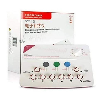 Picture of Stimulator Machine 50Hz Electric Acupuncture Stimulator Massager Machine 6 Channels Outputs Patch Massager Care Device 100-240V Pulse Electrotherapy Acupuncture Instrument Hwato SDZ-II White