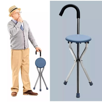 Picture of Walking Stick Chair Aluminum Walkers For Elderly Folding Elderly Walker Cane With Seat Walking Stick Old People 2 in 1 Walk/Sit Multicolor