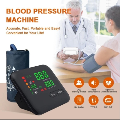 Picture of Digital LED Blod Pressure Monitor, USB Rechargeable, Sphygmomanometer, BP Machine, Spanish Voice, Upper Arm Sphygmomanometer Multicolor