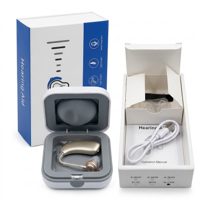 Picture of Rechargeable Hearing Amplifier for Seniors, 6 Volume Modes, Feedback Cancellation, noise Reduction and Feedback Cancellation Axon A-360D BTE Hearing Aid Silver