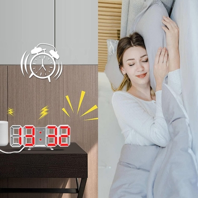Picture of ​3D Wall Clock Digital Alarm Modern Kitchen Electronic Smart USB Power Supply LED Time Date Temperature Display Desktop Bedroom Multicolor