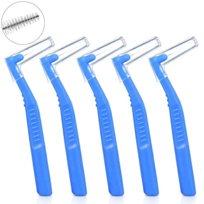 Picture of L Shaped Interdental Brushes for Between Teeth and Gums,5pcs Angle Interdental Brushes, Brush Micro Tight Cleaner, Plaque Removal, 6 Sizes(Blue), 5pcs Angle Interdental Brushes, L Shaped Interde (healthproo) Multicolor