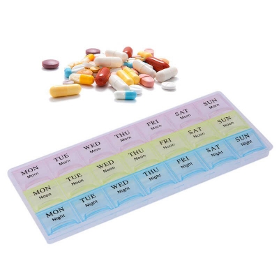 Picture of 7 Days Medicine box organizer with 21 grids Week day medicine box from Morning-noon-night - Medicine Box Multicolor